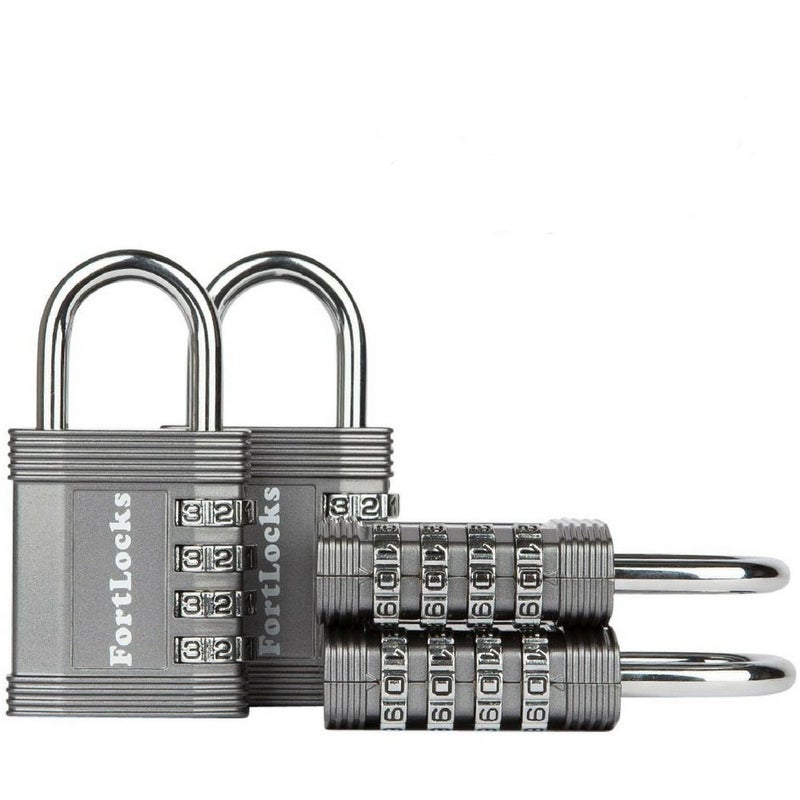 FortLocks Padlock - 4 Digit Combination Lock for Gym Outdoor & School Locker, Fence, Case & Shed â€“ Heavy Duty Resettable Set Your Own Combo â€“ Waterproof & Weatherproof (4 Pack - Silver) - Image 1